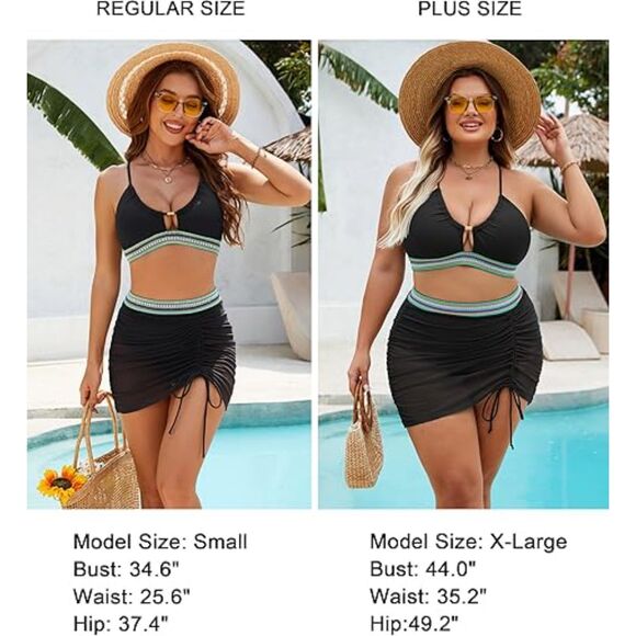 Womens High Waisted Bikini Set Mesh Swim Skirt Tummy Control Swimsuit Size XL - Picture 4 of 5